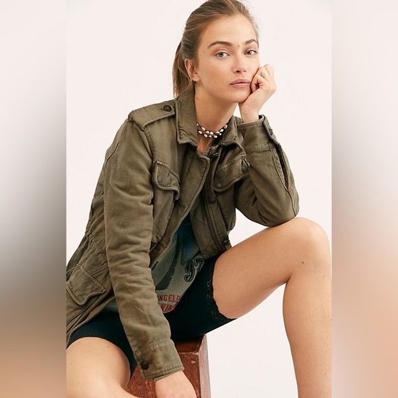 Free People Not Your Brother’s Surplus Cargo Jacket in Olive Green Size S - Picture 5 of 15